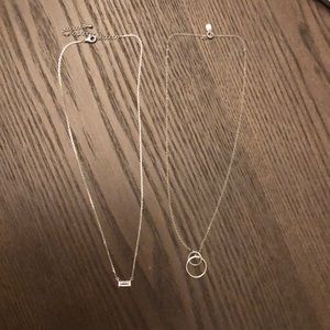 Dainty Baguette and Open Circle Pendant Necklaces